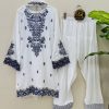 Code-0092 Hania Aamir vibes in timeless white _ blue 🤍💙_For price _ details_ comment ❤️ and we_ll DM you___This viral Farshi Salwar suit is your _1.jpg White Georgette A59