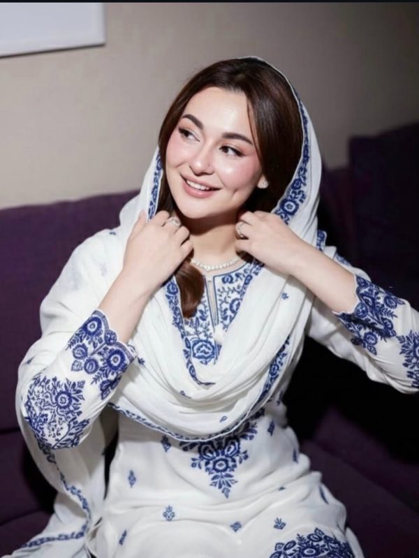 Code-0092 Hania Aamir vibes in timeless white _ blue 🤍💙_For price _ details_ comment ❤️ and we_ll DM you___This viral Farshi Salwar suit is your p(.jpg White Georgette A59